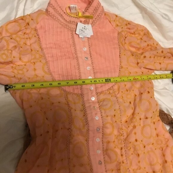 Vintage Orange Eyelet Button Down Cottage core Lace Details long Sleeve Dress S - Picture 11 of 15